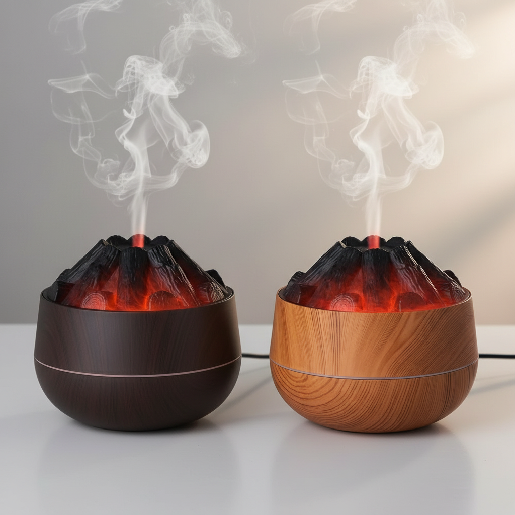 Transform Your Space with the 2026 Charcoal Fire 300ML Ultrasonic Humidifier & Aroma Diffuser - Cozy Glow & Whisper-Quiet Comfort