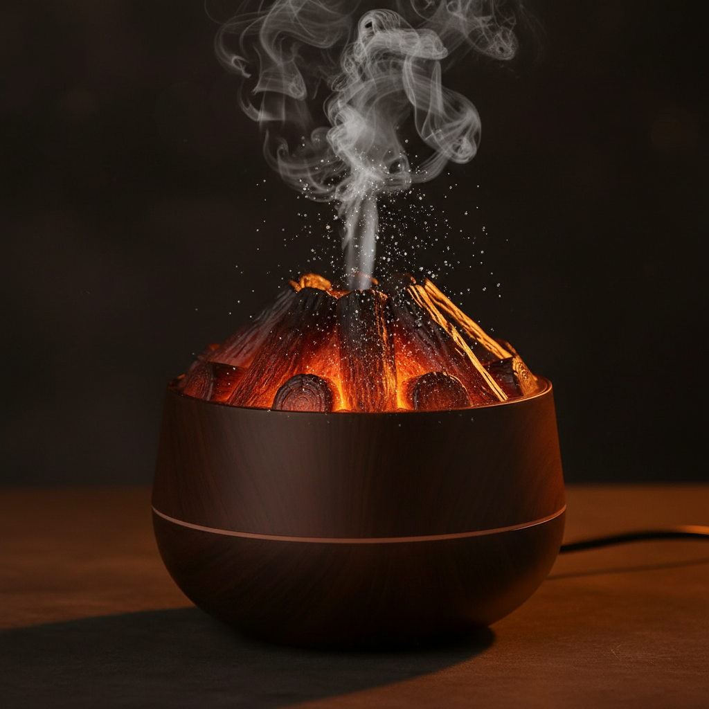 Transform Your Space with the 2026 Charcoal Fire 300ML Ultrasonic Humidifier & Aroma Diffuser - Cozy Glow & Whisper-Quiet Comfort