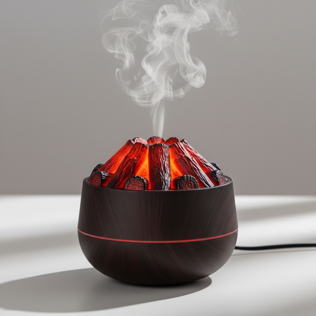 Transform Your Space with the 2026 Charcoal Fire 300ML Ultrasonic Humidifier & Aroma Diffuser - Cozy Glow & Whisper-Quiet Comfort