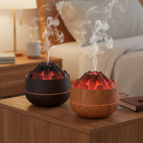 Transform Your Space with the 2026 Charcoal Fire 300ML Ultrasonic Humidifier & Aroma Diffuser - Cozy Glow & Whisper-Quiet Comfort